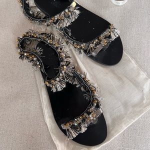 Bon Bon Black & Gold Embellished Sandals